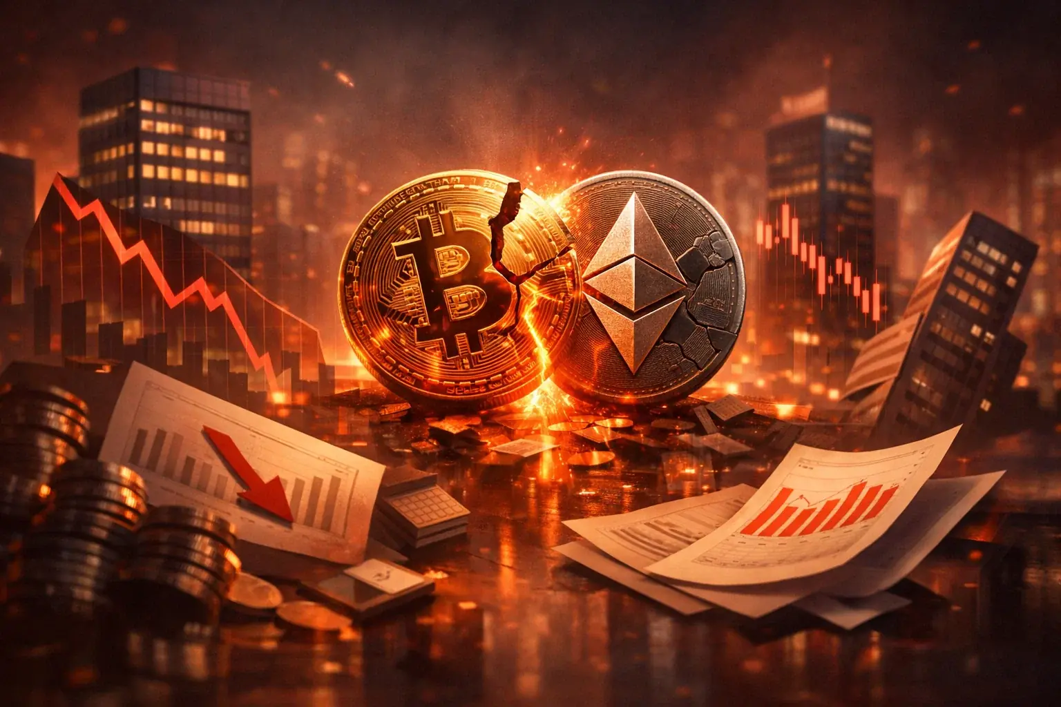 暗号通貨の暴落：ビットコイン、イーサリアム、株価の下落